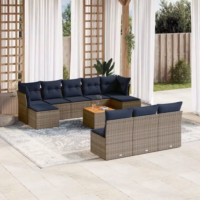 Set Divani da Giardino 11 pz con Cuscini Grigio in Polyrattan 3256201