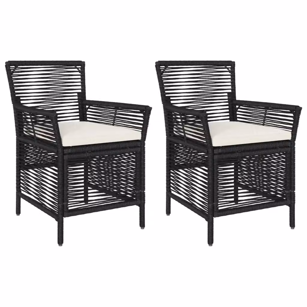 Set di 2 sedie da esterno vidaXL in polyrattan con cuscini, colore nero e beige – 2