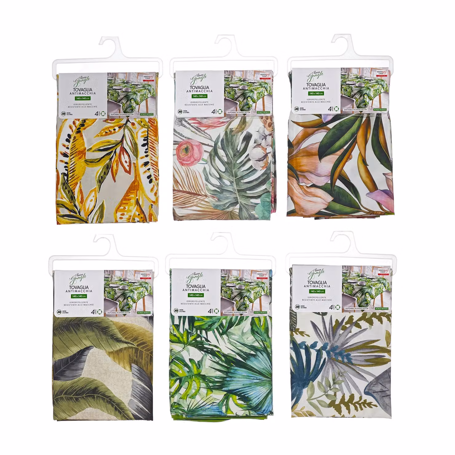 Tovaglia Antimacchia Vestiamo Casa Linea Jungle Multicolore con Motivo Floreale per 4 Posti, L/P: 140 x 140 cm