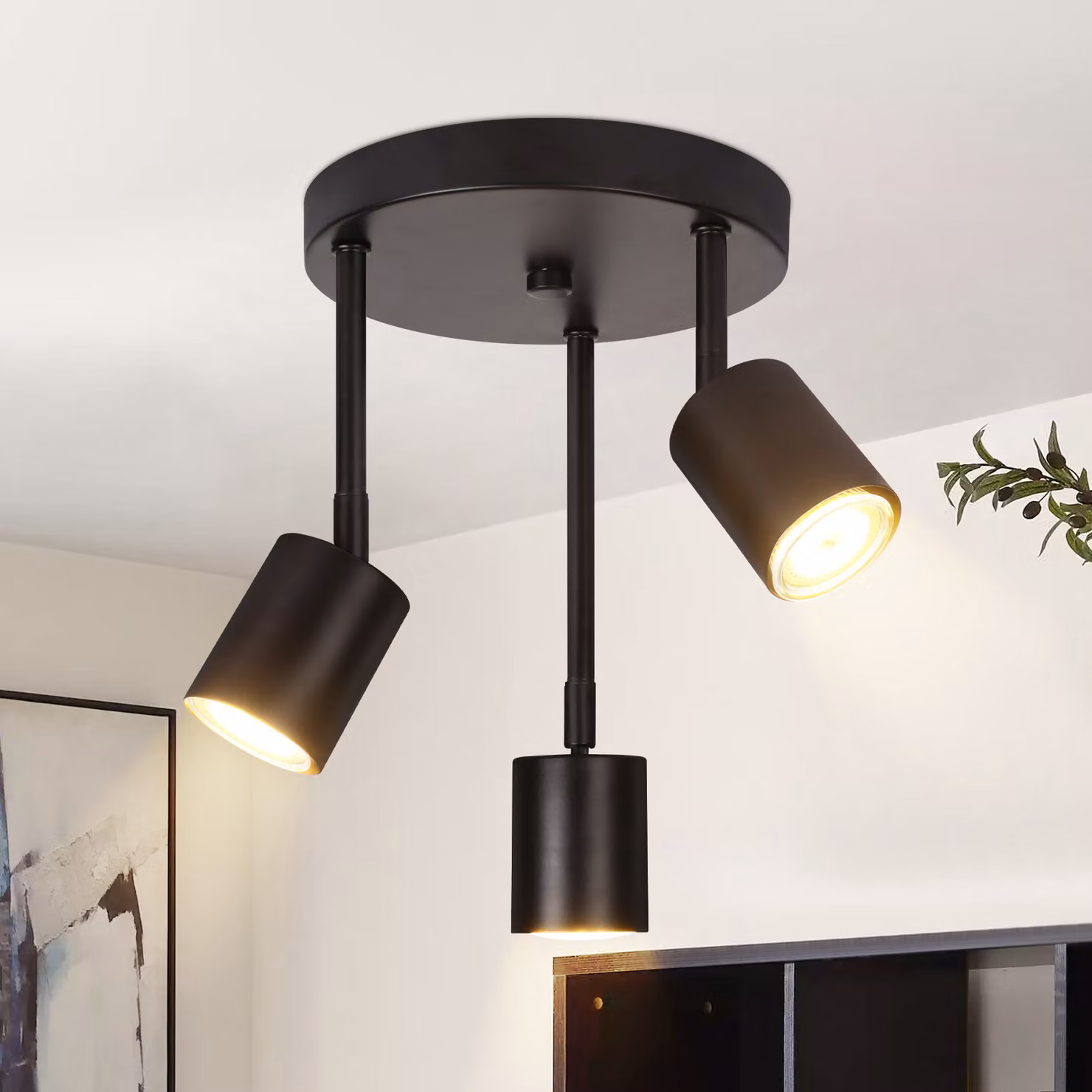 ZMH faretto da soffitto nero lampada da soffitto 3 fiamme orientabili LED GU10 350° spot da soffitto lampada da corridoio con spot faretto per cucina corridoio soggiorno (senza lampadina)