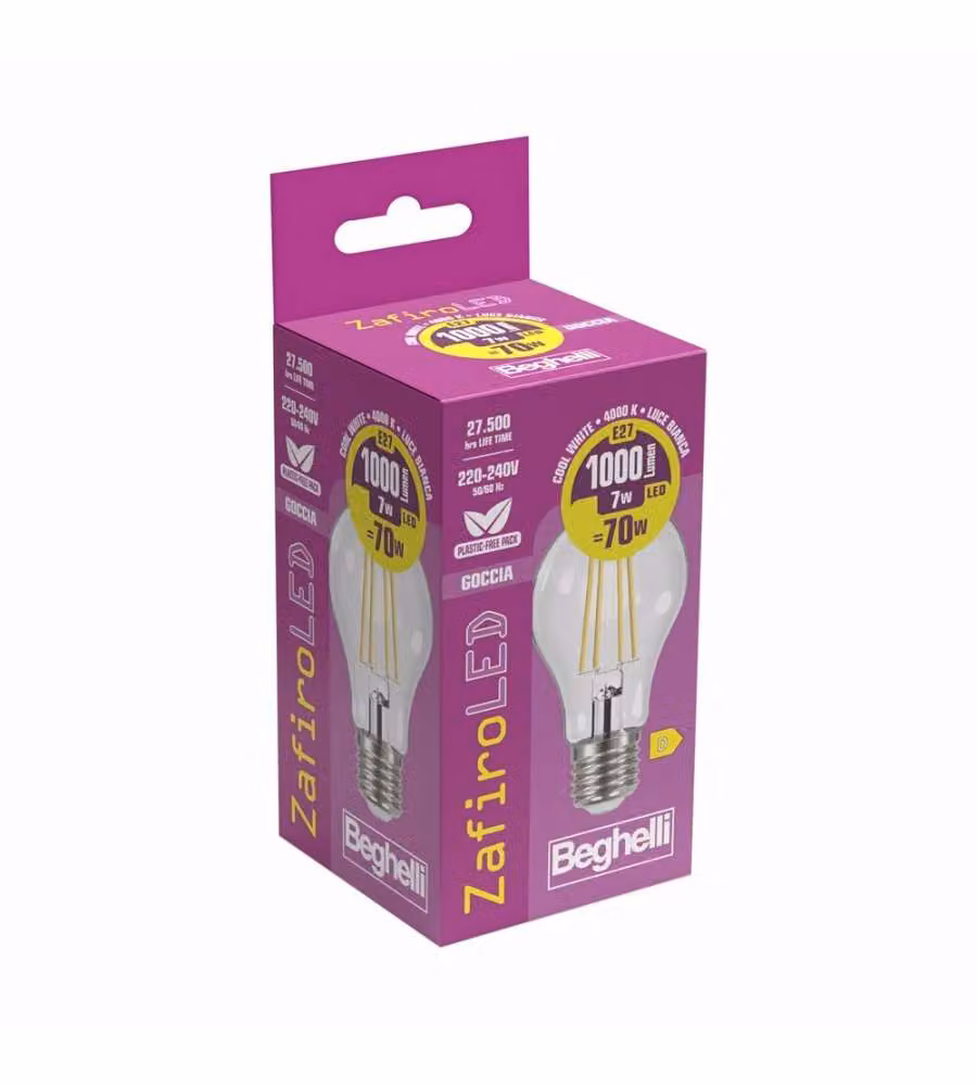 Beghelli Lampadina Led Zafiro Goccia E27 - 7W 1000lm 4000K