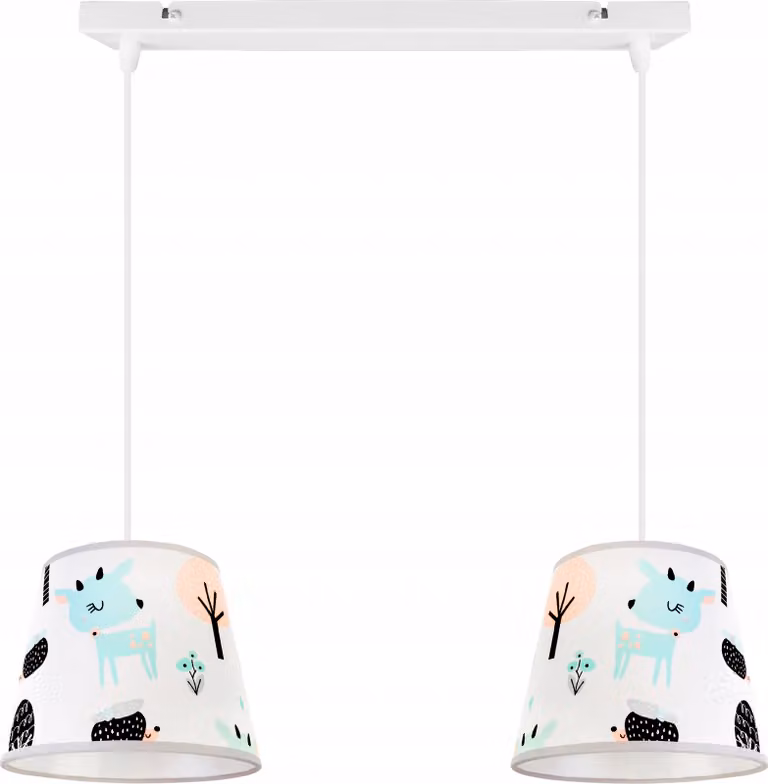 Lampada a sospensione per la stanza dei bambini - Lampada da soffitto - Lampada a sospensione in metallo con paralume - Classica a 2 luci, azzurro e arancione, Bambi