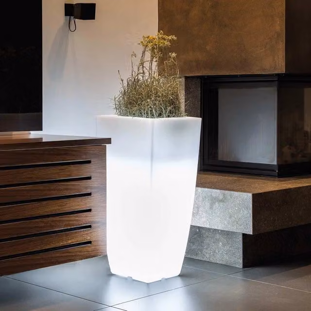Vaso Agave Quadrato TEKCNOPLAST con Luce LED Verde, L/P/H: 40 x 40 x 90 cm