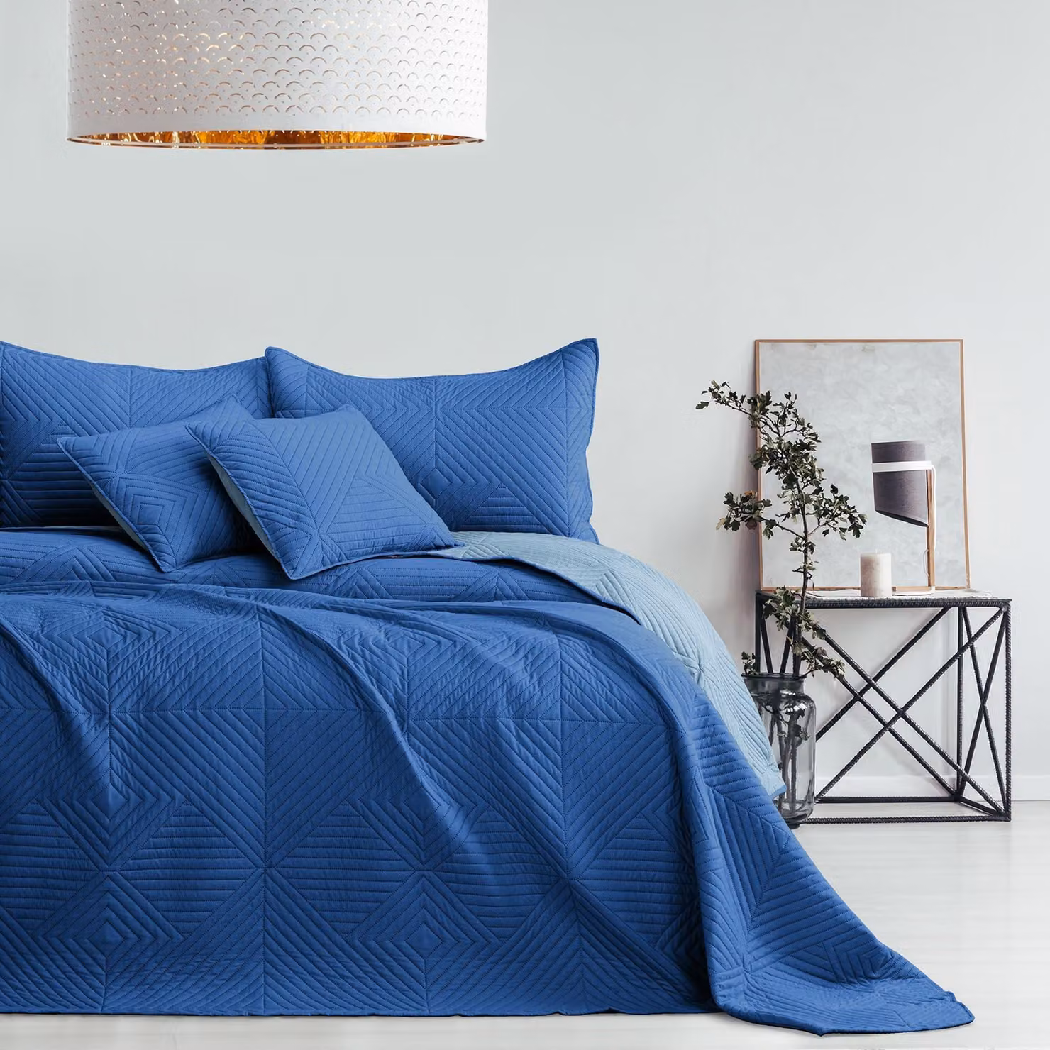Trapunta reversibile per letto - Poliestere, colore blu/azzurro, dimensioni 200x220 cm