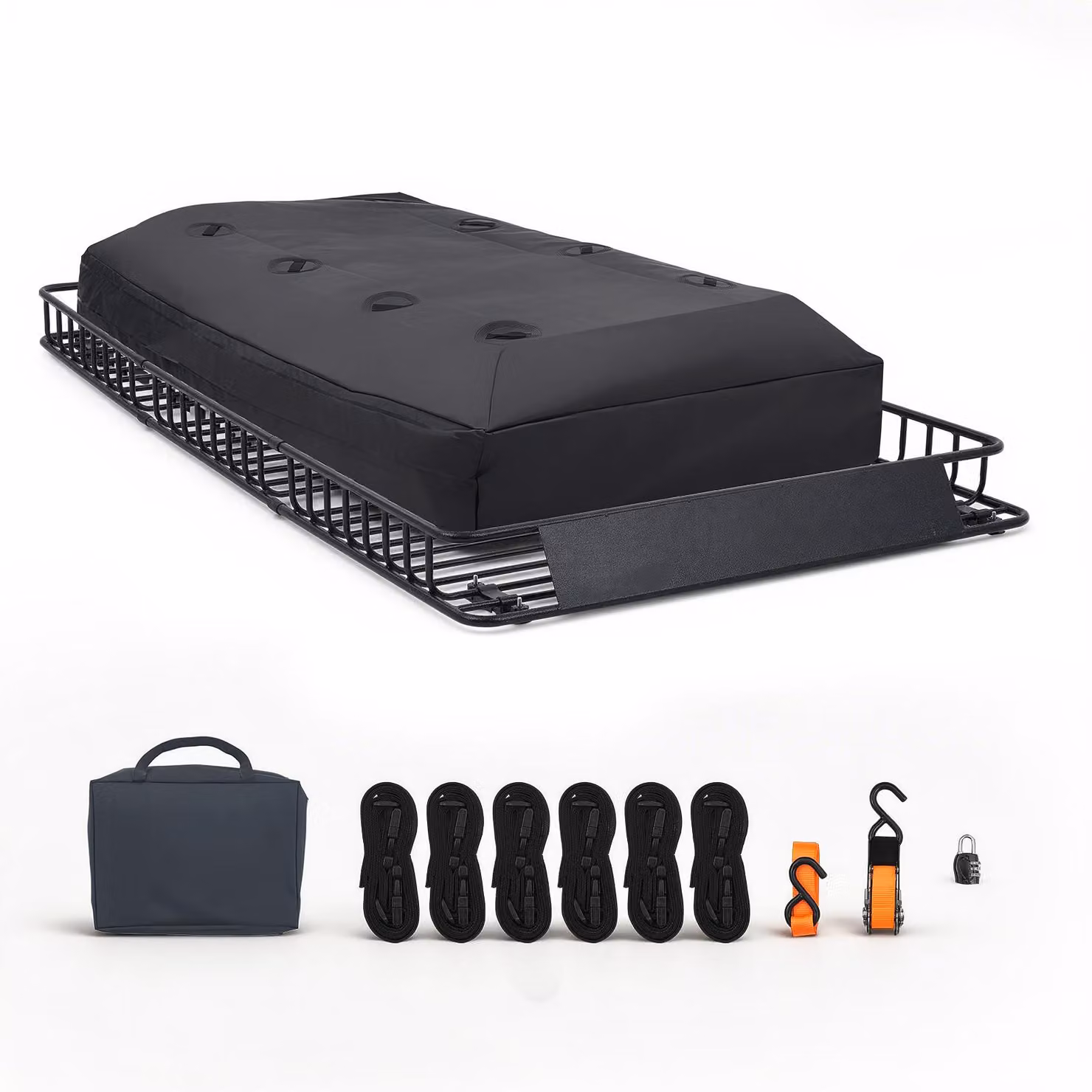 Portapacchi da tetto SucceBuy 2286 x 1720 x 152 mm in acciaio legato Q195 con borsa impermeabile in tessuto Oxford e cinghie a cricchetto, portata di 113,4 kg, adatto per SUV, autocarri e autovetture