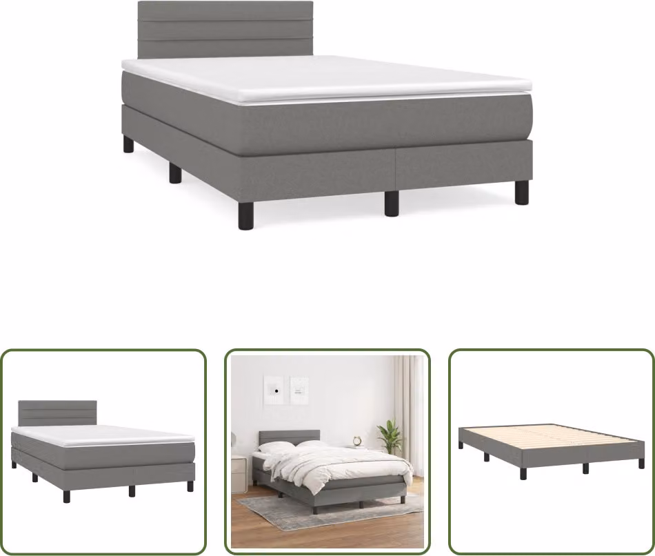 The Living Store Letto a molle con materasso grigio scuro 120x190 cm in tessuto