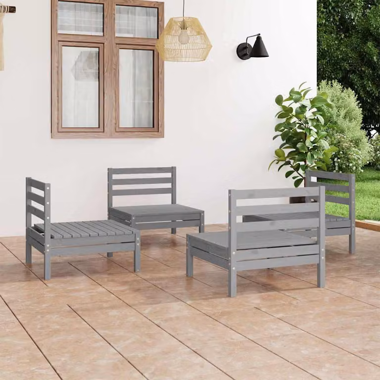 Set di divani da giardino vidaXL in legno di pino con cuscini grigi