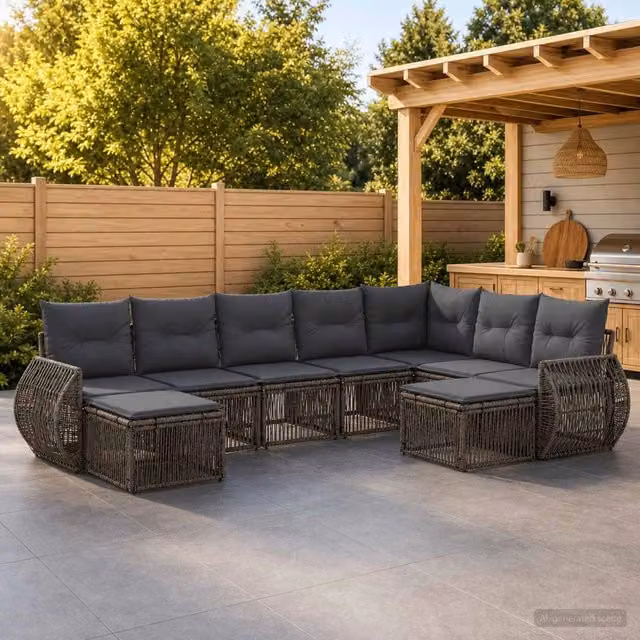 Set Divano da Giardino 9 pz Grigio polyrattan 3435605