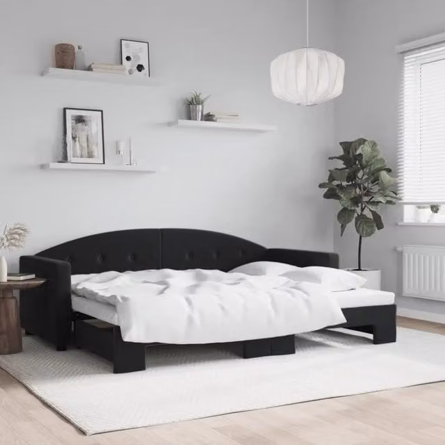 Divano Letto con Letto Estraibile Nero 80x200 cm in Velluto 3197298