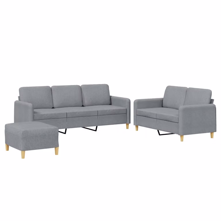 Set di Divani 3 pz con Cuscini Grigio Chiaro in Tessuto