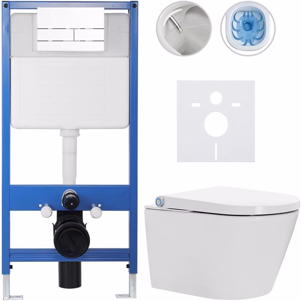 Set completo per WC Profi/Cronus Standard - bianco lucido - pulsante per WC modello Line/bianco - installazione a parete - 59,3 x 38,4 cm