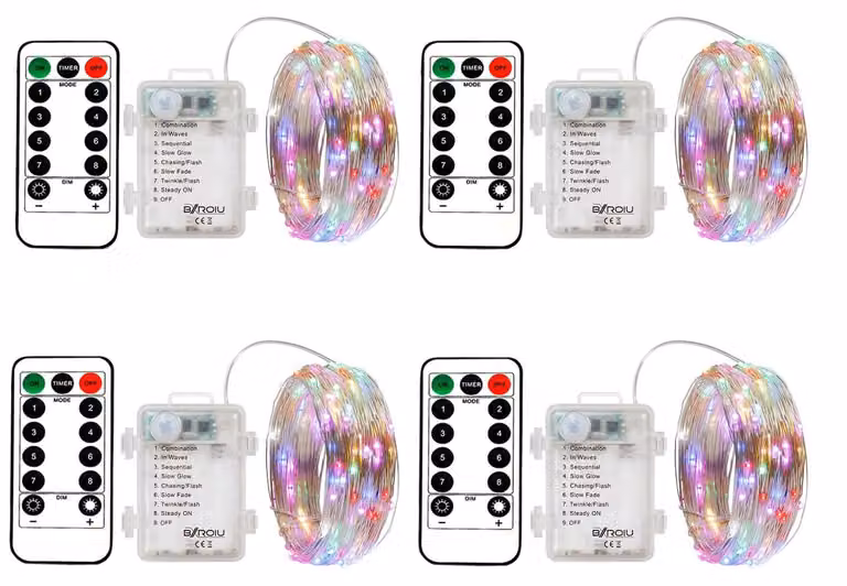 Set di 4 catene luminose, lunghezza 5 metri, 50 LED, 8 modalità, con telecomando