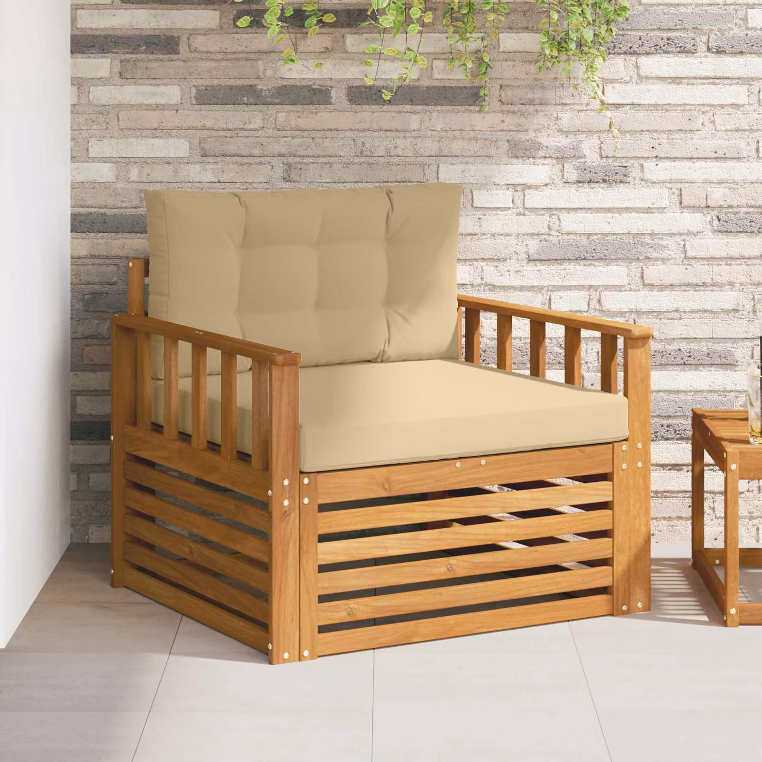 Divano da esterno moderno vidaXL in legno di acacia massello con cuscini beige e marrone
