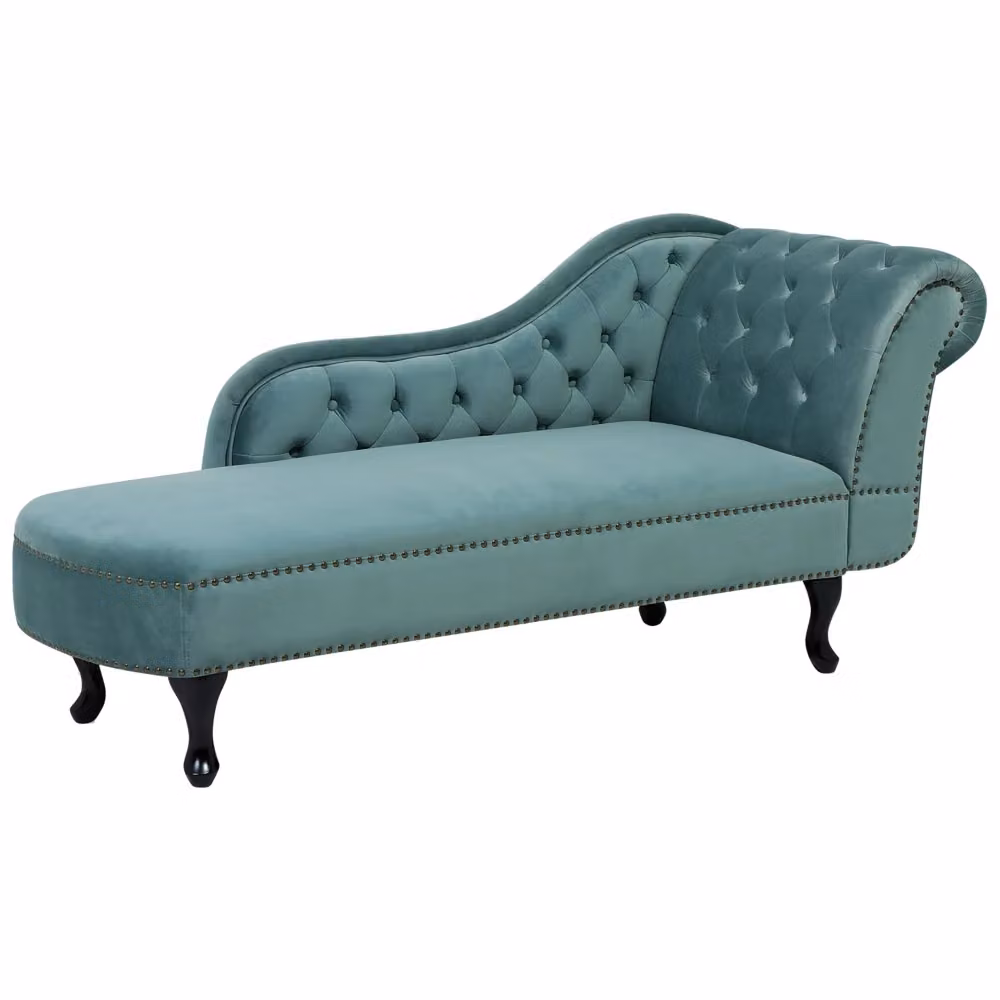Poltrona Beliani in velluto con struttura in legno di larice, disponibile in verde o blu, ideale per il tuo soggiorno o camera da letto, L/P/H: 169 x 65 x 79 cm – 2