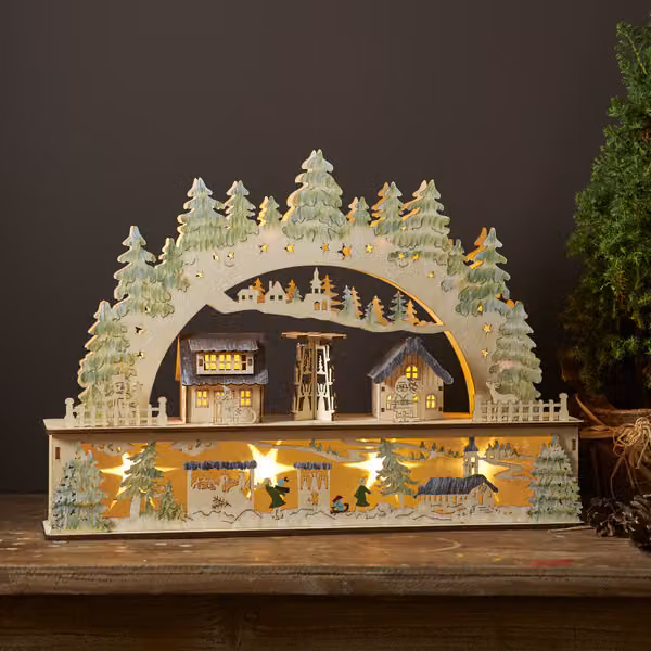 Bamberg candela arco legno LED timer bianco caldo W 45cm