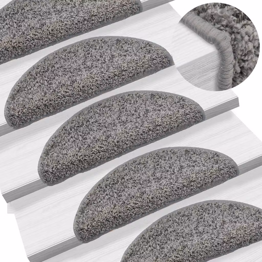 Set di 15 tappetini per scale semicircolari vidaXL, colore grigio, in polipropilene antiscivolo e fonoassorbente, L: 56 cm, P: 17 cm, H: 3 cm