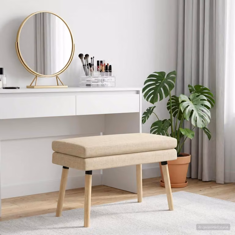 Panchina moderna vidaXL in legno e tessuto beige L: 80 cm, P: 40 cm, H: 47 cm