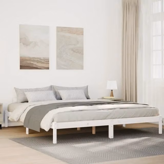 Letto extra lungo vidaXL in legno di pino bianco con struttura rigida e doghe in legno L: 205,5 cm, P: 215,5 cm, H: 300 cm