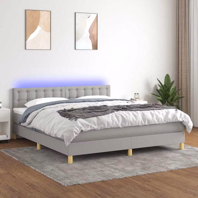 Letto Ibrido con Materasso e Illuminazione LED vidaXL, Grigio Chiaro e Bianco, L/P/H: 160 x 200 x 78 cm