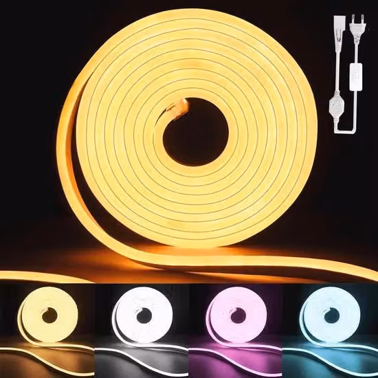 Striscia LED Neon 10M - Caldo Bianco - Impermeabile per Interno e Esterno - Illuminazione DIY Flessibile con Adattatore e Controller