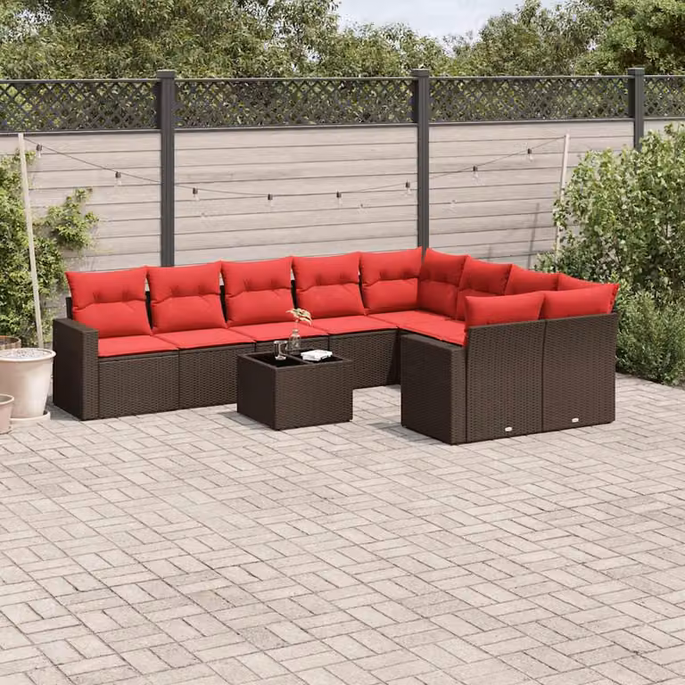 vidaXL Set Divani da Giardino a L con Cuscini in Polyrattan Marrone e Tavolino, Struttura in Metallo e Tessuto Resistente ai Raggi UV