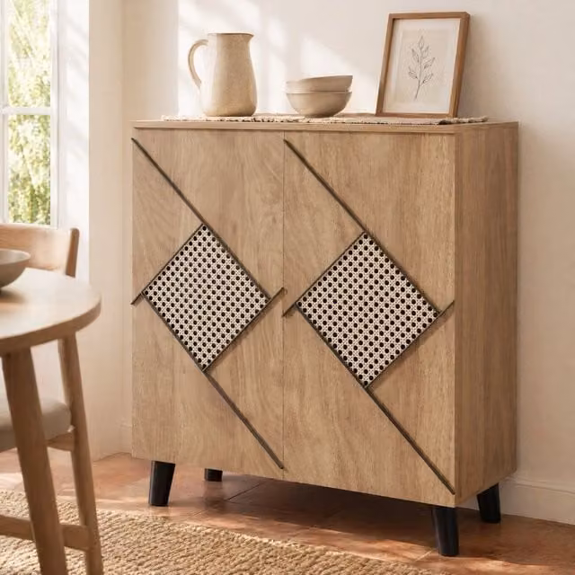 Scarpiera in pannello truciolare effetto legno con ante chiuse; 80 × 31 × 91 cm