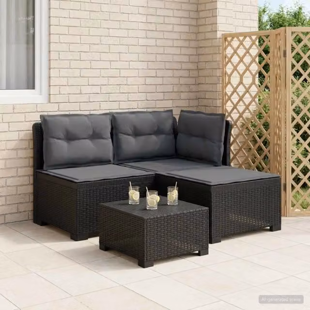 Divano da esterno-Divano da Giardino 3 posti con cuscini in look rattan PP 375587