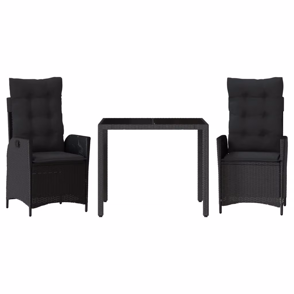 Set da pranzo da giardino vidaXL in polyrattan nero con cuscini e tavolo in vetro per terrazzo o giardino – 2
