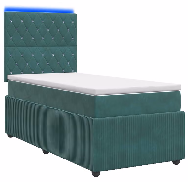 Letto a molle LED con materasso verde scuro 90 x 190 cm in velluto