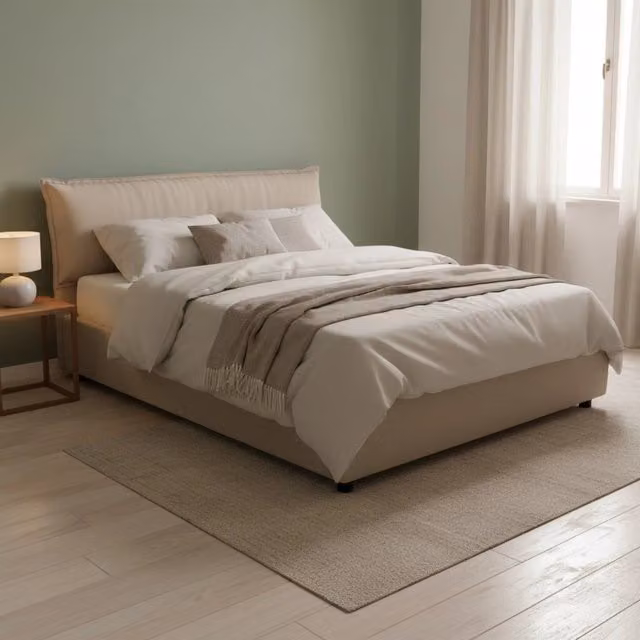 Letto Matrimoniale Aishia Talamo Italia con Materasso Incluso, Colore Beige, L/P: 160 x 200 cm