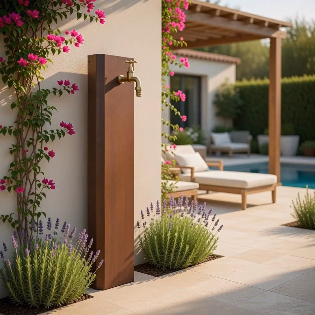 Fontana da muro da giardino Giordanoshop in acciaio effetto corten marrone con rubinetto L: 18 cm, P: 6 cm, H: 100 cm – 2