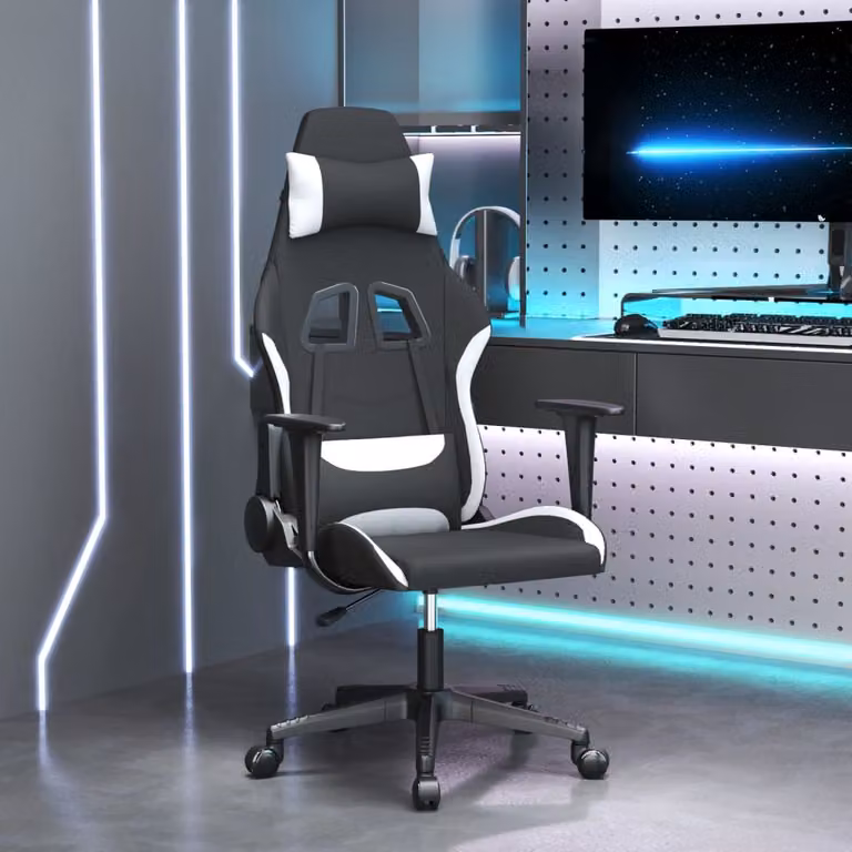 The Living Store Sedia da gioco con funzione massaggio in tessuto bianco e nero