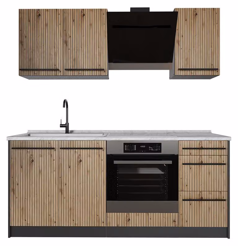 Cucina monoblocco Vicco R-Line Rovere artigianale/Antracite 180 cm piano di lavoro Marmo, Model 66975