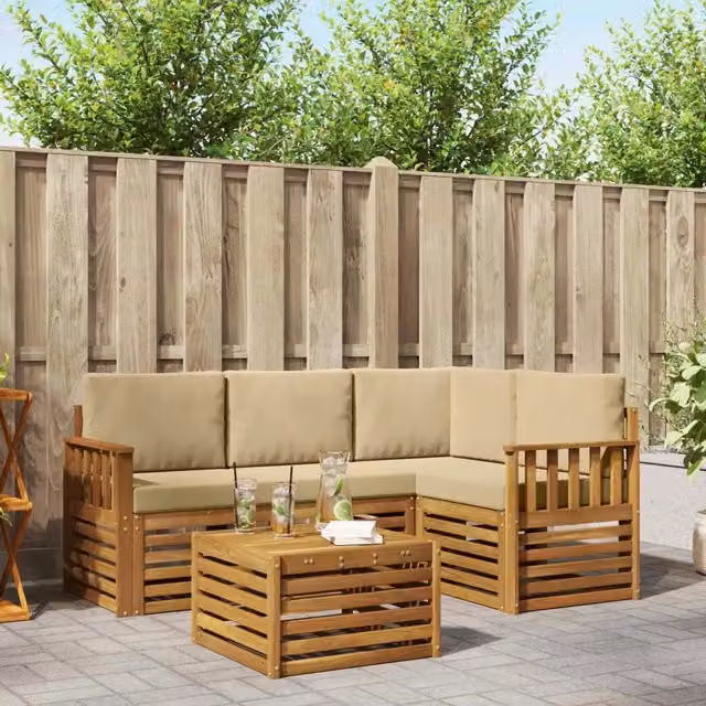 Set di divani da esterno 5 pz Naturale e Beige Poliestere 3374763