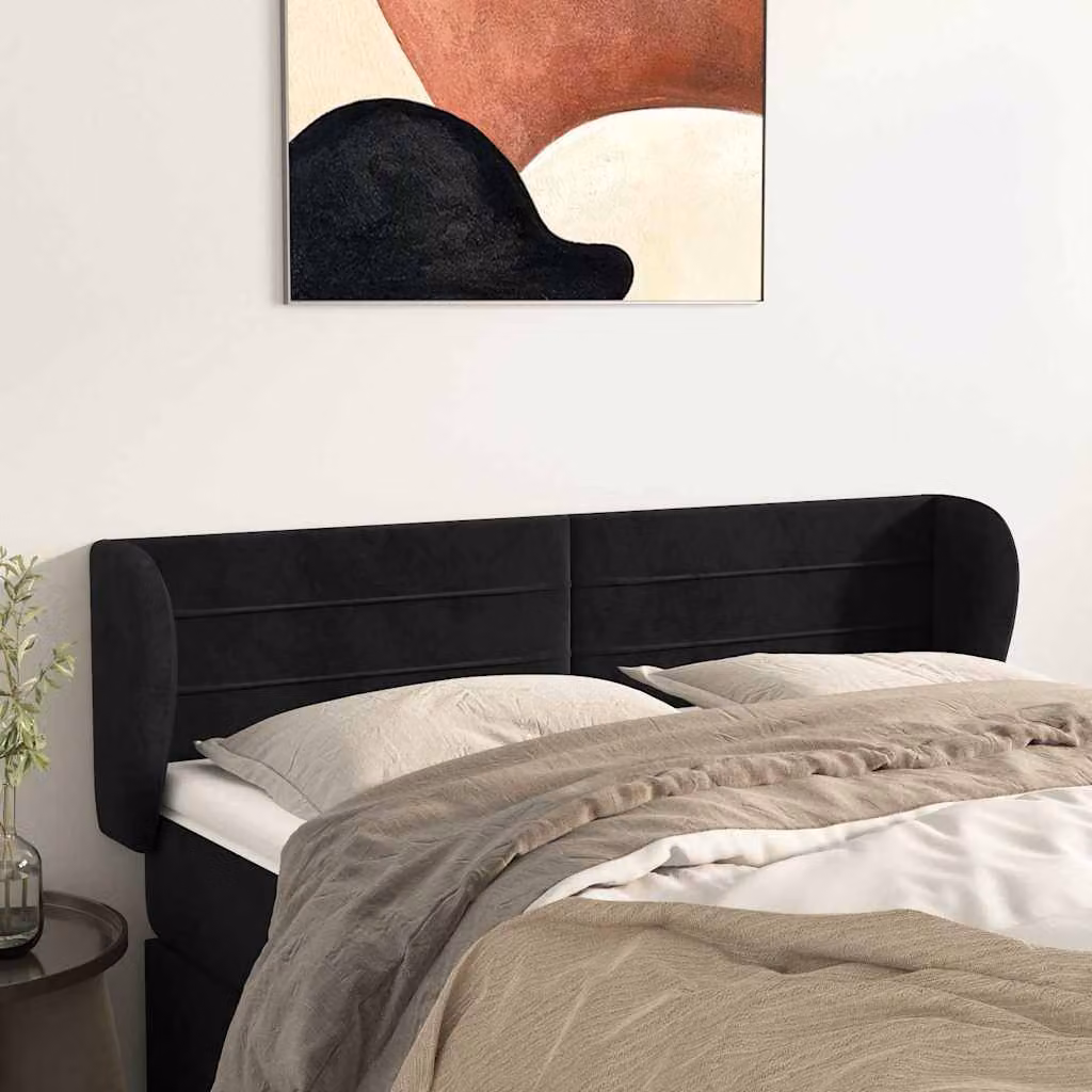 Testiera ad orecchio vidaXL in velluto nero L: 147 cm, P: 23 cm, H: 78-88 cm
