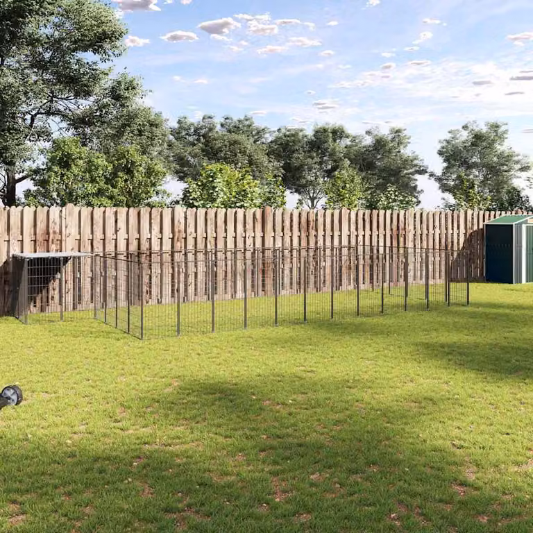 Gabbia per cani vidaXL in metallo nero e argento resistente alle intemperie per giardino