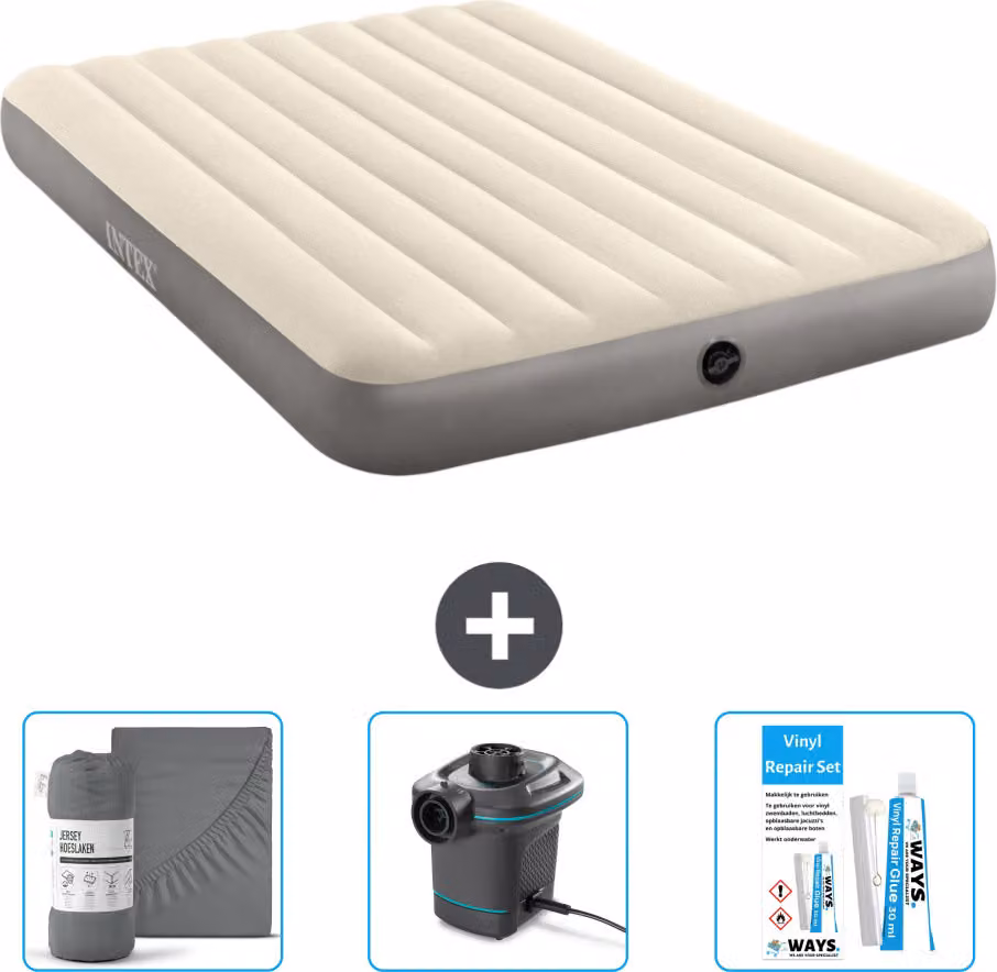 Letto gonfiabile Intex - 2 persone - 152 x 203 x 25 cm - Beige - lenzuolo incluso - pompa e kit di riparazione