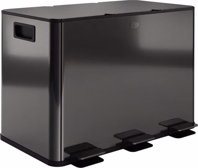 Pattumiera XYLO a 3 scomparti da 20L con coperchio anti-odore e chiusura soft-close, colore nero – 1