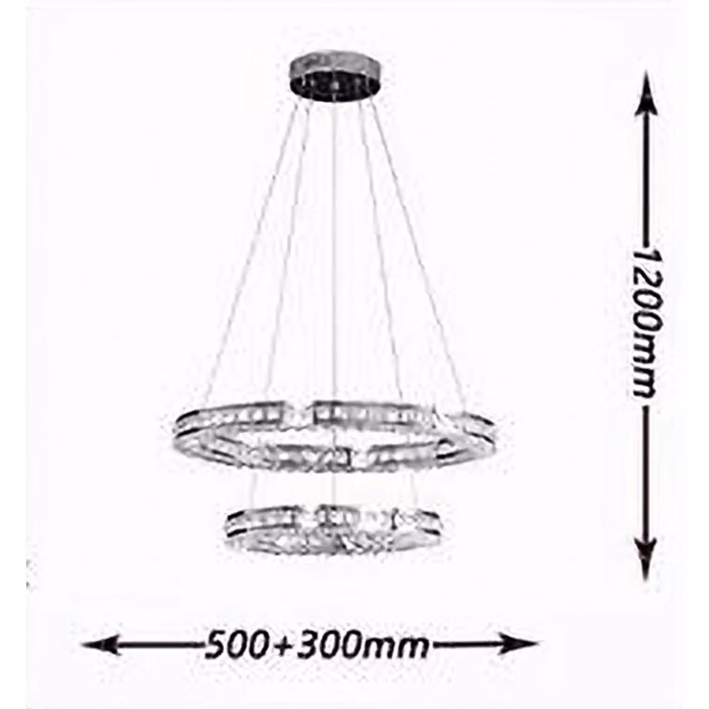 Trade Shop Traesio Lampadario a Sospensione LED con 2 Anelli in Cristallo e Acciaio Inox, Luce Fredda 8000K, Trasparente – 2