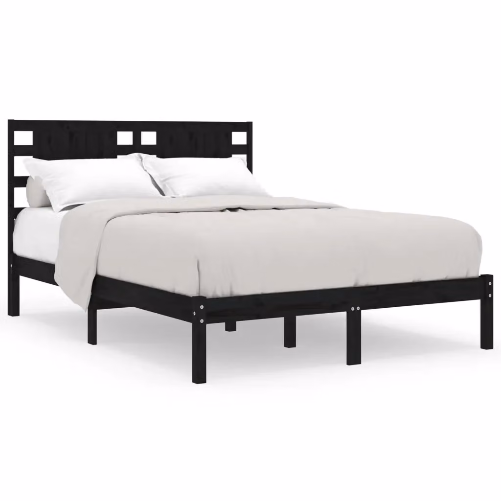 vidaXL Giroletto Nero in Legno Massello di Pino L: 140 cm, P: 190 cm – 2