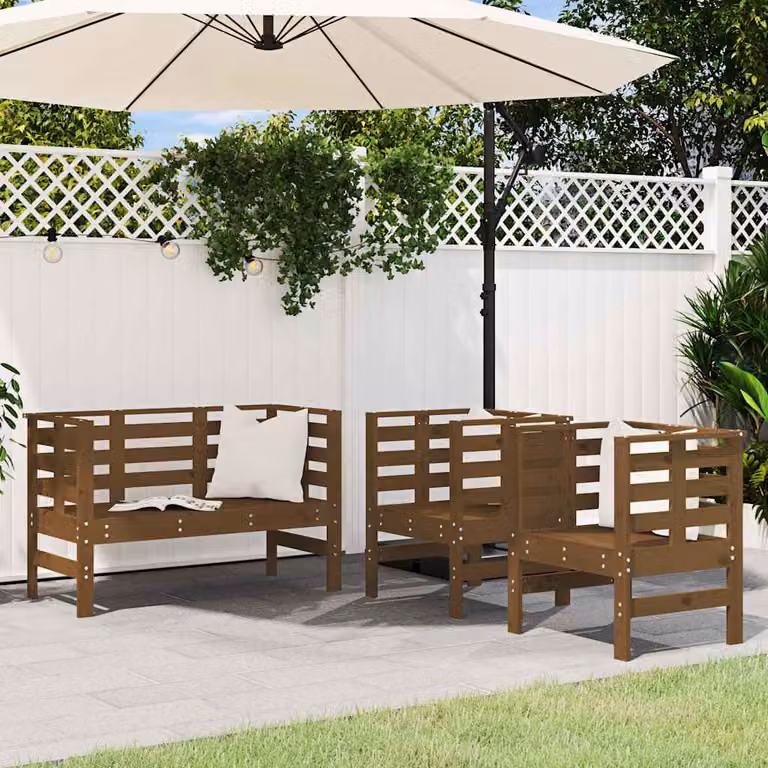 Set Salotto da Giardino vidaXL in Legno di Pino Massello, 3 Pezzi, Marrone Rustico