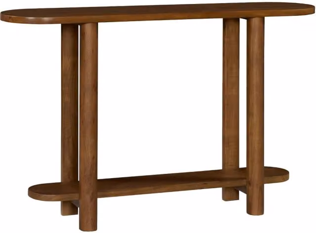 Consolle ovale in legno di acacia con 1 ripiano, noce