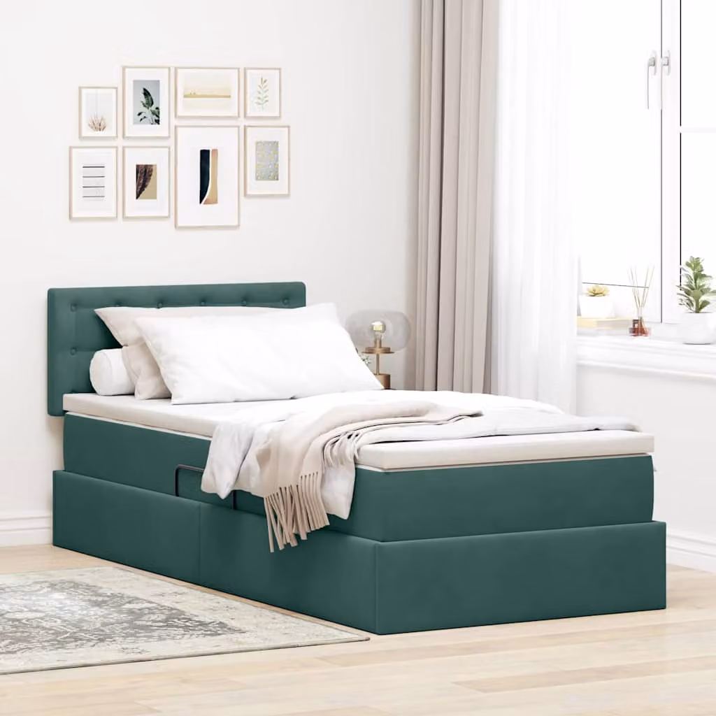 Letto con contenitore e illuminazione LED vidaXL in velluto verde, L 90 x P 200 cm – 1