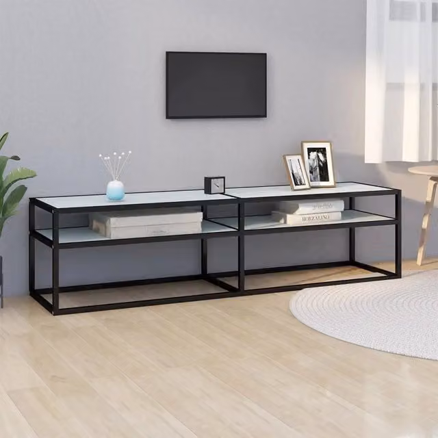 Mobile Porta TV Moderno vidaXL in Vetro e Metallo Bianco e Nero L/P/H: 160 x 40 x 40,5 cm