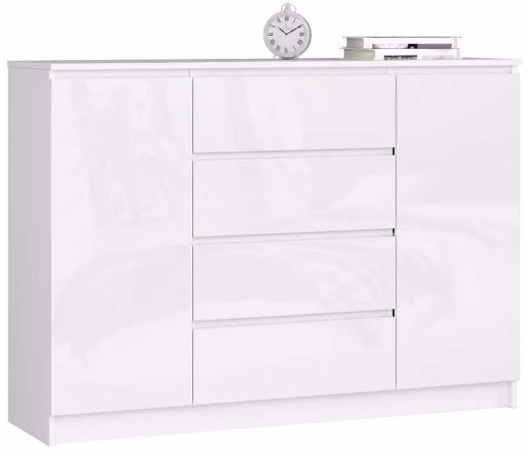 Akord Credenza 2 Ante 4 Cassetti Bianco Lucido 138X40X99 Cm