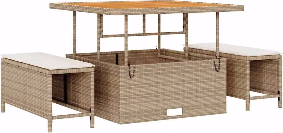 Set da Pranzo per Giardino Beige polyrattan