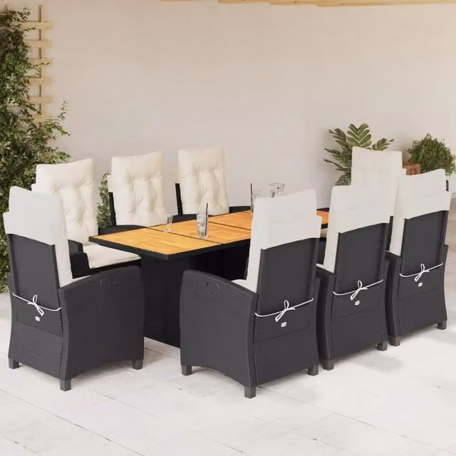 Set da pranzo da giardino moderno vidaXL in legno di acacia e polyrattan nero e bianco con 9 pezzi – 1