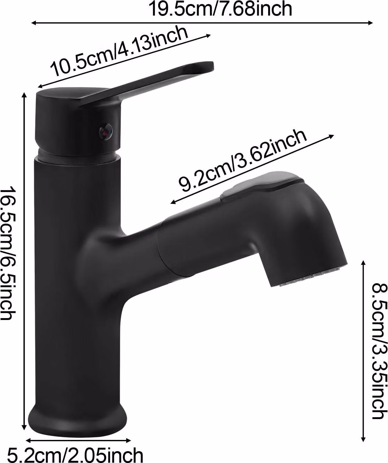 Rubinetteria da bagno - Miscelatore per lavabo - Bocca estraibile, 2 tipi di getto, 16,5 cm, monocomando, cartuccia in Vetroceramica, montaggio su lavabo - Nero