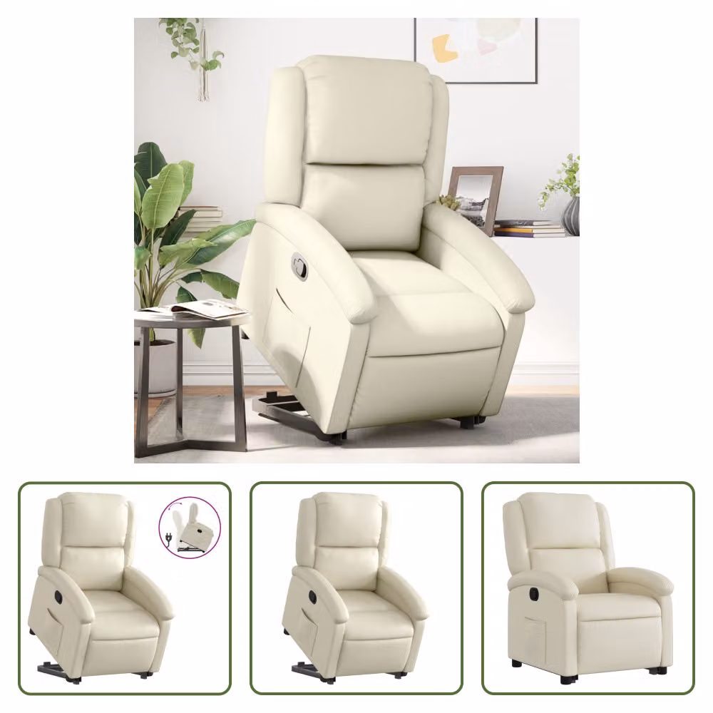 The Living Store Poltrona relax con supporto in piedi in Pelle finta crema
