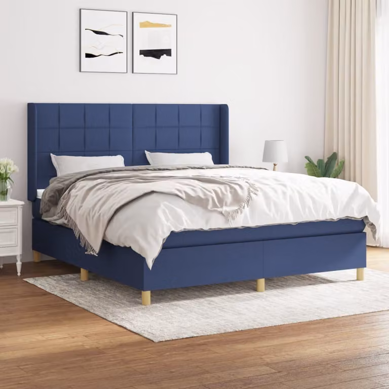 The Living Store Letto a molle con materasso blu 180x200 cm in tessuto